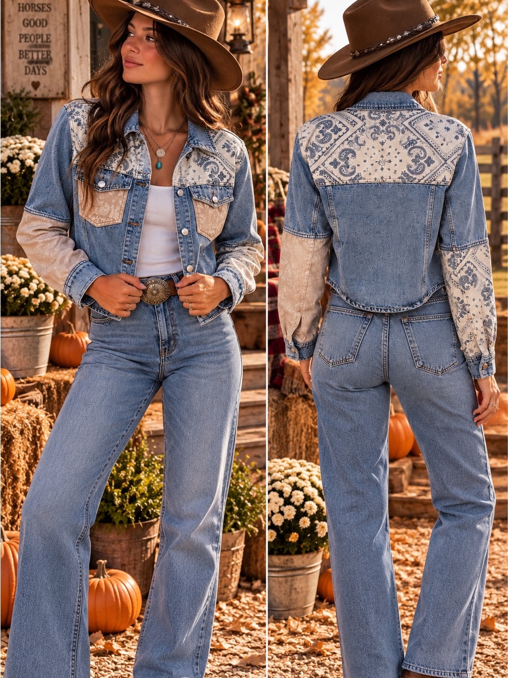 Vigoss Light Blue Denim Jacket Bandana Patches